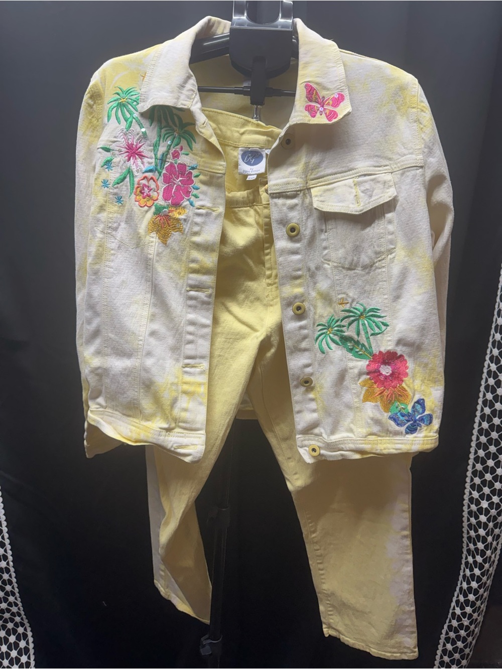 Diane Gilman Yellow Embroidered Denim Jacket & Pants